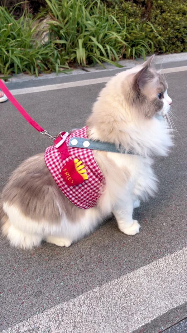Summer French Fries Sunflower Pet Harness Leash Set - Adjustable Vest-Style for Dogs Cats Outdoor Walking