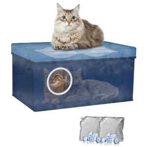 Air Conditioner Cat Bed Summer Cooling Pad - Breathable Waterproof Covered Light Blue Pet Cooler for Hot Weather
