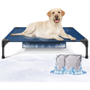 Premium Cooling Cat Bed for Hot Weather - Elevated Pet Cooling Mat with Base, Sturdy & Breathable Summer Bed for Cats and Small Dogs - Light Blue