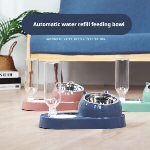 Summer Auto-Refill Pet Bowl Set - Dual Stainless Steel Food & Water Dish for Cats Dogs, Spill-Proof Snack Port, Detachable Base