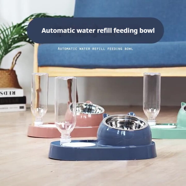 Summer Auto-Refill Pet Bowl Set - Dual Stainless Steel Food & Water Dish for Cats Dogs, Spill-Proof Snack Port, Detachable Base