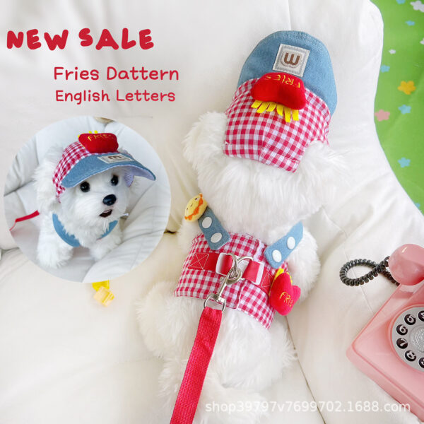 Summer French Fries Sunflower Pet Harness Leash Set - Adjustable Vest-Style for Dogs Cats Outdoor Walking - 图片 2