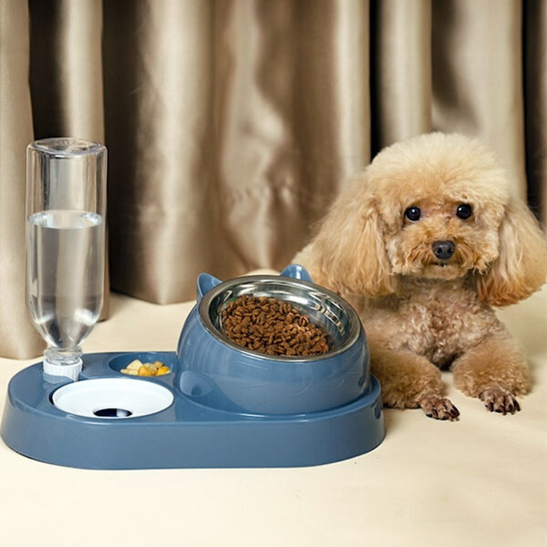 Summer Auto-Refill Pet Bowl Set - Dual Stainless Steel Food & Water Dish for Cats Dogs, Spill-Proof Snack Port, Detachable Base - 图片 2