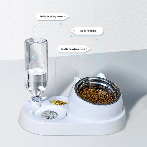 Summer Auto-Refill Pet Bowl Set - Dual Stainless Steel Food & Water Dish for Cats Dogs, Spill-Proof Snack Port, Detachable Base - 图片 3
