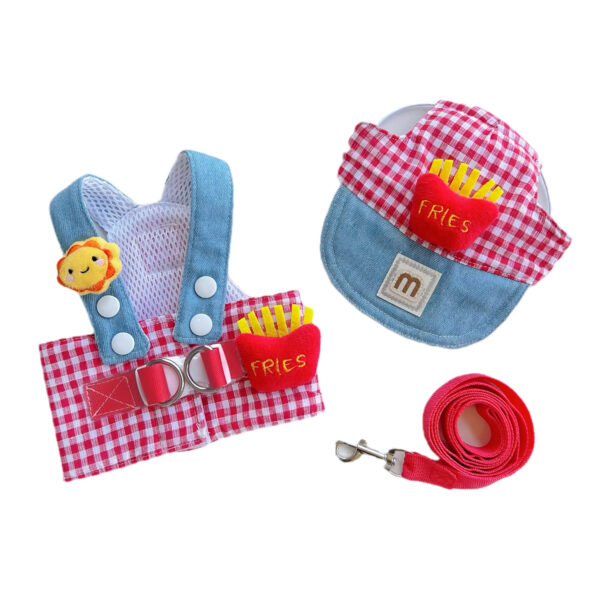 Summer French Fries Sunflower Pet Harness Leash Set - Adjustable Vest-Style for Dogs Cats Outdoor Walking - 图片 5