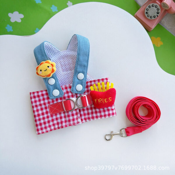 Summer French Fries Sunflower Pet Harness Leash Set - Adjustable Vest-Style for Dogs Cats Outdoor Walking - 图片 4