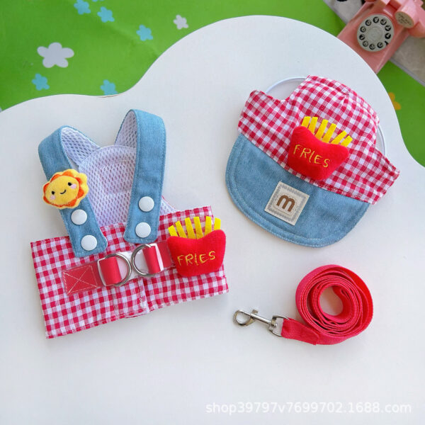 Summer French Fries Sunflower Pet Harness Leash Set - Adjustable Vest-Style for Dogs Cats Outdoor Walking - 图片 3